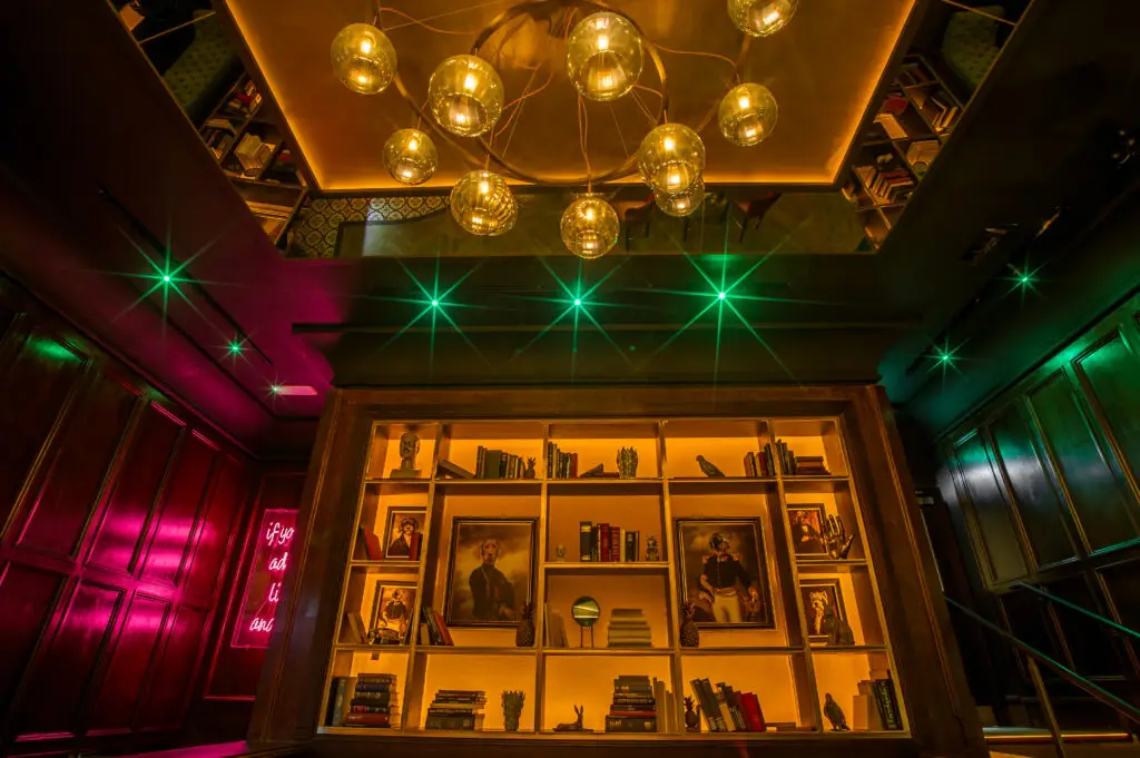 Luxury private event space interior at the Silken Thomas in Kildare Town featuring elegant lighting, bespoke shelving and premium lounge d&eacute;cor.